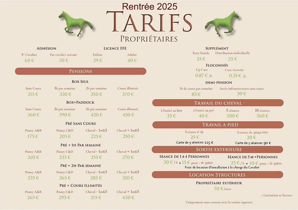 TARIF PROPRIETAIRE