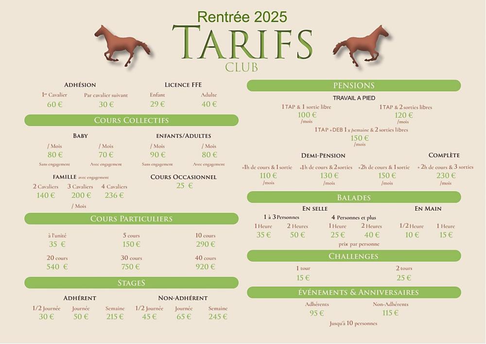 TARIF CLUB